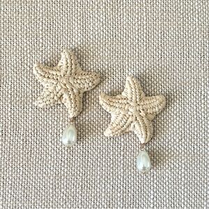 J Crew Starfish Earrings NWT Raffia Pearl Drops Statement Hypoallergenic Posts